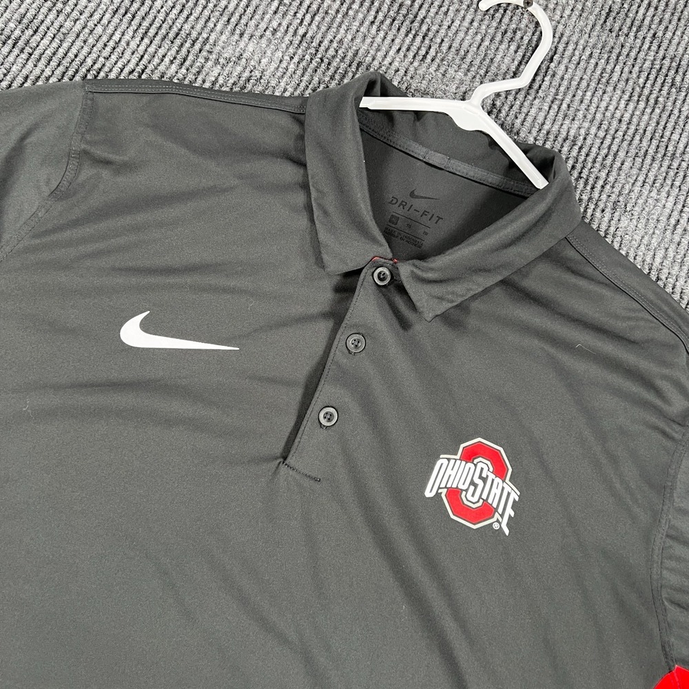 Ohio State Buckeyes Polo Shirt Mens Medium Gray Short Sleeve Nike Dri Fit NCAA